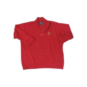 Vintage Lauren Ralph Lauren 1/4 Zip Sweater Embroidered Shield Loho Size XL Red